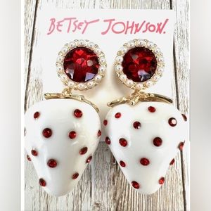 COPY - Betsey Johnson white strawberry ruby gemstone rhinestones crystal earrin…